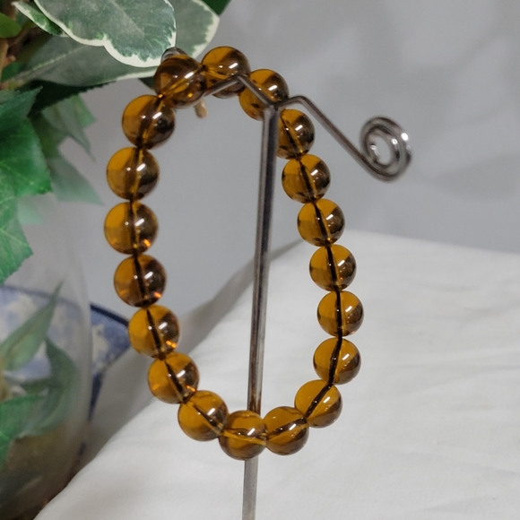 Hand Crafted Jewelry - 10mm handmade Amber stretch bracelet. Unisex